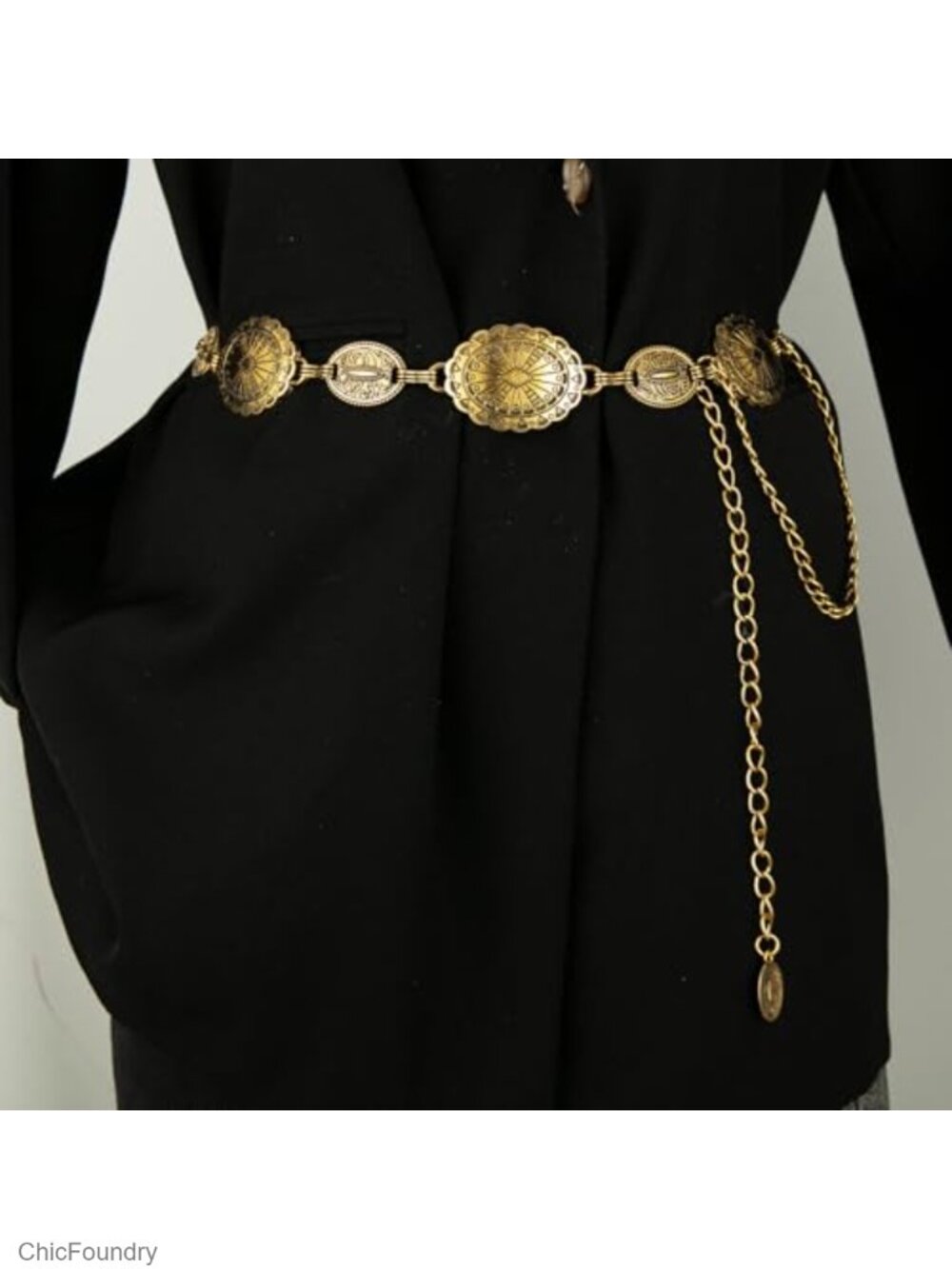 Waist Chain Curb Belt Gold Retro Turquoise Stone Punk Concho Western Belt for - Picture 2 of 6